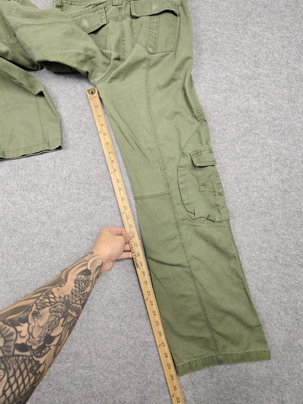Brandy Melville Cargo Pants Womens One Size Green Twill Adjustable Waist Utility - Picture 9 of 11